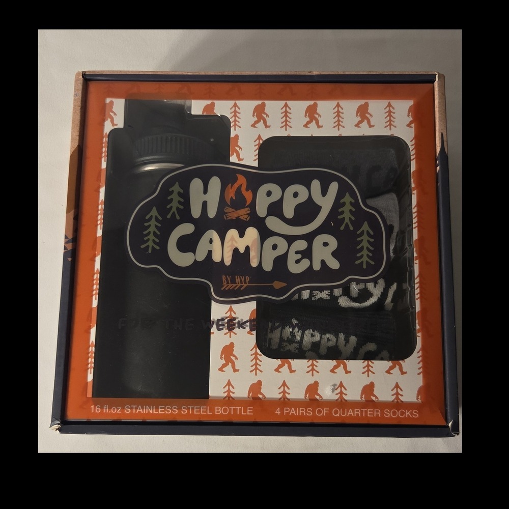 HYP Happy Camper Camping Novelty Quarter Socks 4 Pairs Mens M Multicolor